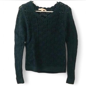 LOFT Dark Teal Chunky Crochet Knit Long Sleeve Sweater